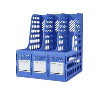华普思办公用品文件架文件栏桌面资料架多层A4收纳架蓝色三联加厚不带笔筒