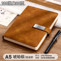 华普思a5笔记本商务作业本子套装会议办公本简约加厚记事本A5琥珀棕-200页(U型扣+笔插)