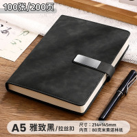 华普思a5笔记本商务作业本子套装会议办公本简约加厚记事本A5黑色-200页 (镜面扣+笔插)