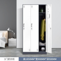 鹏畅钢制套色更衣柜员工宿舍换衣柜拆装窄边多门储物柜加厚带锁收纳柜灰白三门更衣柜1.0