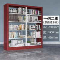 鹏畅图书馆书架学校书店单双面书架阅览档案室铁皮书架落地多层资料架红色双面一列二