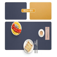 华普思皮革鼠标垫桌垫防水电脑办公桌垫写字垫加厚藏蓝色+橙黄色双面色80*50