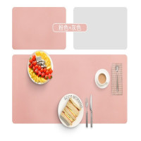 华普思皮革鼠标垫桌垫防水电脑办公桌垫写字垫加厚粉色+浅灰色双面色80*40cm