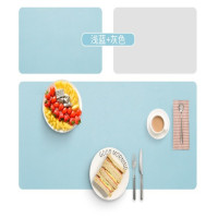 华普思皮革鼠标垫桌垫防水电脑办公桌垫写字垫加厚浅蓝色+浅灰色双面色100*60cm