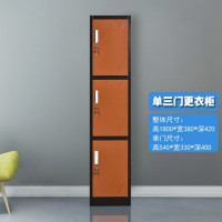鹏畅彩色更衣柜健身房美容院单门换衣柜工厂宿舍员工储物柜带锁存放柜单三门咖色加厚板材