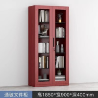 鹏畅钢制木纹文件柜办公室财务室转印资料柜仿木档案柜凭证柜家用书柜通玻文件柜(红木纹)加厚板材