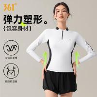 361°游泳衣女士分体长袖防晒保守泡温泉套装潜水冲浪服 黑白色 3XL (高165-180cm,重130-145)