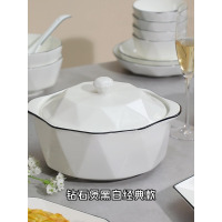 康夫贝釉下彩餐具陶瓷碗碟套装简约家用送礼品菜盘子组合吃饭碗黑线钻石煲[12个一箱]