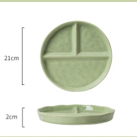 康夫贝釉下彩奶油风陶瓷餐具轻奢家用高颜值碗碟菜盘子DIY组合碗筷套装奶绿分隔盘1个圆形