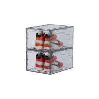 丽佳邦家居透明鞋盒磁吸门加厚塑料收纳盒可拆卸防尘鞋子收纳盒灰蓝色两个装