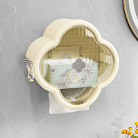 丽佳邦纸巾盒四叶草无痕壁挂抽纸盒卫生间防水纸巾盒卷纸收纳盒面巾纸盒奶油黄23.5*23.5*13CM