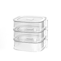 丽佳邦家用厨房保温菜罩分层塑料水晶收纳盒不透气方形洗菜盆客厅水果盘透明水晶三层(推荐款)