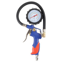 华普思汽车轮胎打气嘴软管双头充气嘴咀摩托车自行车单车货车手摇加气杆蓝红塑柄橡塑管铜头指针胎压枪*0.1KG