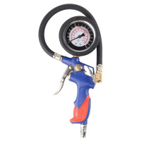 华普思汽车轮胎打气嘴软管双头充气嘴咀摩托车自行车单车货车手摇加气杆蓝红塑柄橡塑管铜头油表胎压枪*0.1KG