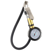 华普思汽车轮胎打气嘴软管双头充气嘴咀摩托车自行车单车货车手摇加气杆金色 夹头式 胎压计*0.1KG