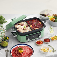 摩飞电器(Morphyrichards) 多功能锅电火锅 MR9099 清新绿标配(带深煮锅+蒸格+牛扒盘)5L