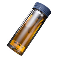 富光致格双层玻璃杯 耐热玻璃杯500ml 颜色随机