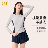 361°游泳衣女士分体长袖防晒保守泡温泉套装潜水冲浪服 蓝橙色 3XL (高165-180cm,重130-145)