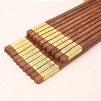 康夫贝鸡翅木筷子家用实木筷子中式木头餐具无漆无蜡红檀木金福[10双]