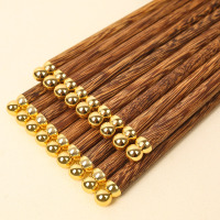 康夫贝鸡翅木筷子家用实木筷子中式木头餐具无漆无蜡鸡翅木龙珠[10双]