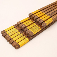 康夫贝鸡翅木筷子家用实木筷子中式木头餐具无漆无蜡鸡翅木金福[10双]