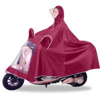 米奇喵电动车雨衣 加厚骑行挡风成人款 单人下拉双帽檐5XL-酒红色