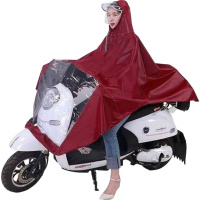 米奇喵电动车雨衣 加厚骑行挡风成人款 单人下拉双帽檐3XL-酒红色