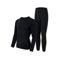 华普思艺纯棉保暖内衣男款套装A类男女士秋衣秋裤情侣加厚加绒款全棉毛衫 男G1001曜石黑-圆领套