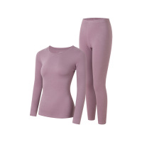 华普思艺纯棉保暖内衣男款套装A类男女士秋衣秋裤情侣加厚加绒款全棉毛衫 女G2002柔熏紫-中领套