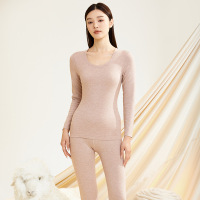 华普思艺德绒羊绒蚕丝保暖内衣秋冬抗菌无痕加绒加厚秋衣秋裤套装 温婉粉[女款]