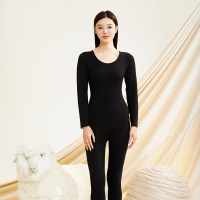 华普思艺德绒羊绒蚕丝保暖内衣秋冬抗菌无痕加绒加厚秋衣秋裤套装 月夜黑[女款]