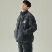 [夹棉暖衣]情侣睡衣冬季夹棉加厚珊瑚绒保暖男女士绒棉衣家居服 J2201-高级灰