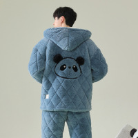 [夹棉暖衣]情侣睡衣冬季夹棉加厚珊瑚绒保暖男女士绒棉衣家居服 J2205-天空蓝
