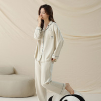 [抗菌新疆棉]秋冬季新款长袖纯棉情侣睡衣女士熊猫男睡衣家居服 5E5026-女款