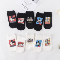 米奇喵袜子女精梳棉透气短袜韩版潮船袜卡通图案春夏款浅口可爱盒装短袜