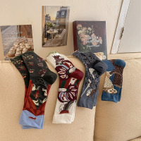 米奇喵 女潮袜法式复古美拉德色系油画中筒袜