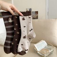 米奇喵秋冬女袜 韩系中筒袜无骨咖色袜子秋冬长筒袜