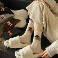 米奇喵 秋冬韩系围脖小狗羊毛袜子女 加厚保暖可爱日系百搭学院风中筒袜子