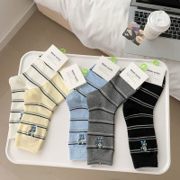 米奇喵 堆堆袜撞色条纹袜子 棉袜中筒袜 卷边长袜日系卡通