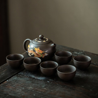 华普思茶具凤鸣遇热变色紫砂壶手工龙凤呈祥大号茶壶泡茶壶 变色凤鸣西施壶一壶六杯