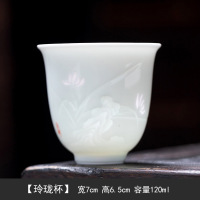 华普思羊脂玉玲珑花神杯白瓷茶杯品茗杯主人杯家用陶瓷单杯功夫茶具礼品 玲珑杯-玉兰花