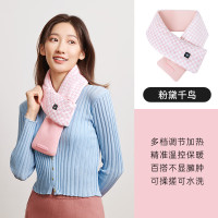 飞乐思发热围巾冬季充电智能发热保暖围脖暖颈带男女新年礼物通用百搭 粉黛千鸟-[赠2500毫安电池]