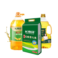 长寿花金胚玉米油1L + 一级大豆油5L + 东北长粒香大米 5kg 袋