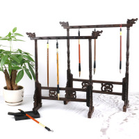 12针鸡翅木笔挂文房四宝书法用品复古笔架1416针实木龙头毛笔笔挂