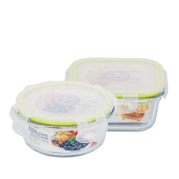 茶花玻璃保鲜盒绿色600ml+500ml
