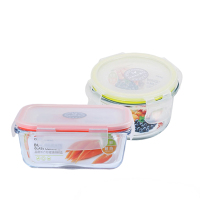 茶花玻璃保鲜盒橘色650ml+绿色400ml