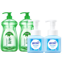 蓝月亮茶清洗洁精1kg*2瓶+抑菌泡沫洗手液琥珀雪松-255ml*2