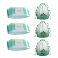 幸运女神简约青竹绿洗脸巾*3+天真贝比80抽薄款手口清洁湿巾*3