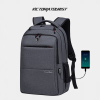 维多利亚旅行者大容量USB充电口双肩包笔记本电脑包背包906灰 17.3英寸