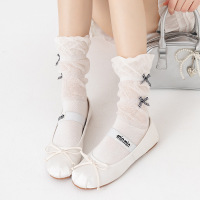 米奇喵韩国ins格子蝴蝶结丝带纯色花边中筒堆堆袜子女可爱少女洛丽塔袜 蝴蝶结中筒堆堆袜5双 颜色备注